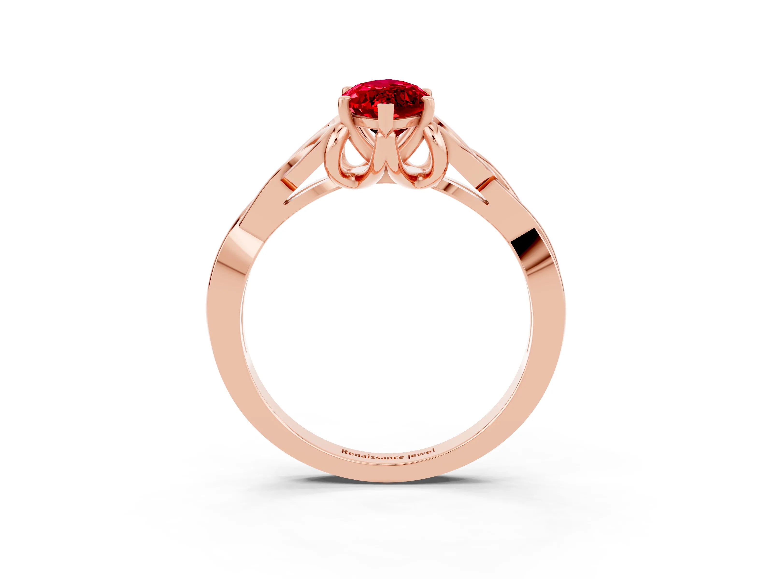 Rose gold Marquise Cut Ruby Solitaire Celtic Knot Ring with Four-Prong Setting_15