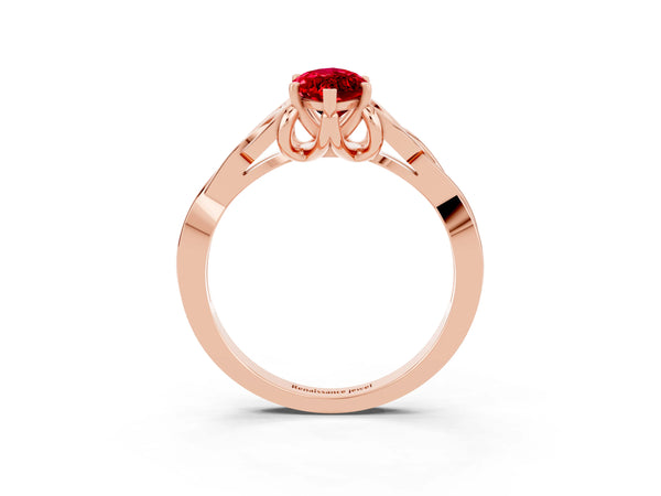Rose gold Marquise Cut Ruby Solitaire Celtic Knot Ring with Four-Prong Setting