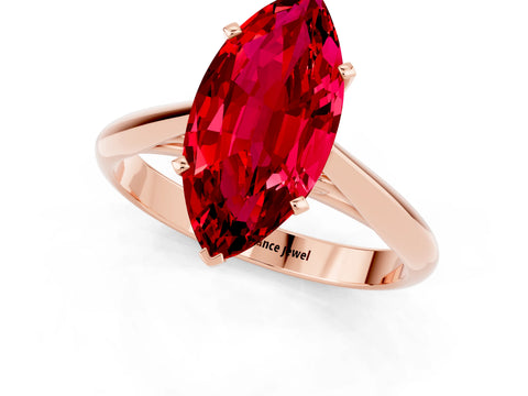 Rose gold Marquise Cut Ruby Solitaire Engagement Ring with Cathedral Setting and Four-Prong Mount_13