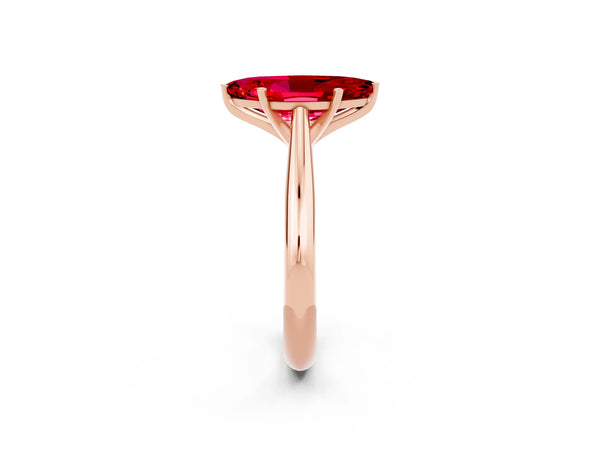 Rose gold Marquise Cut Ruby Solitaire Engagement Ring with Cathedral Setting and Four-Prong Mount
