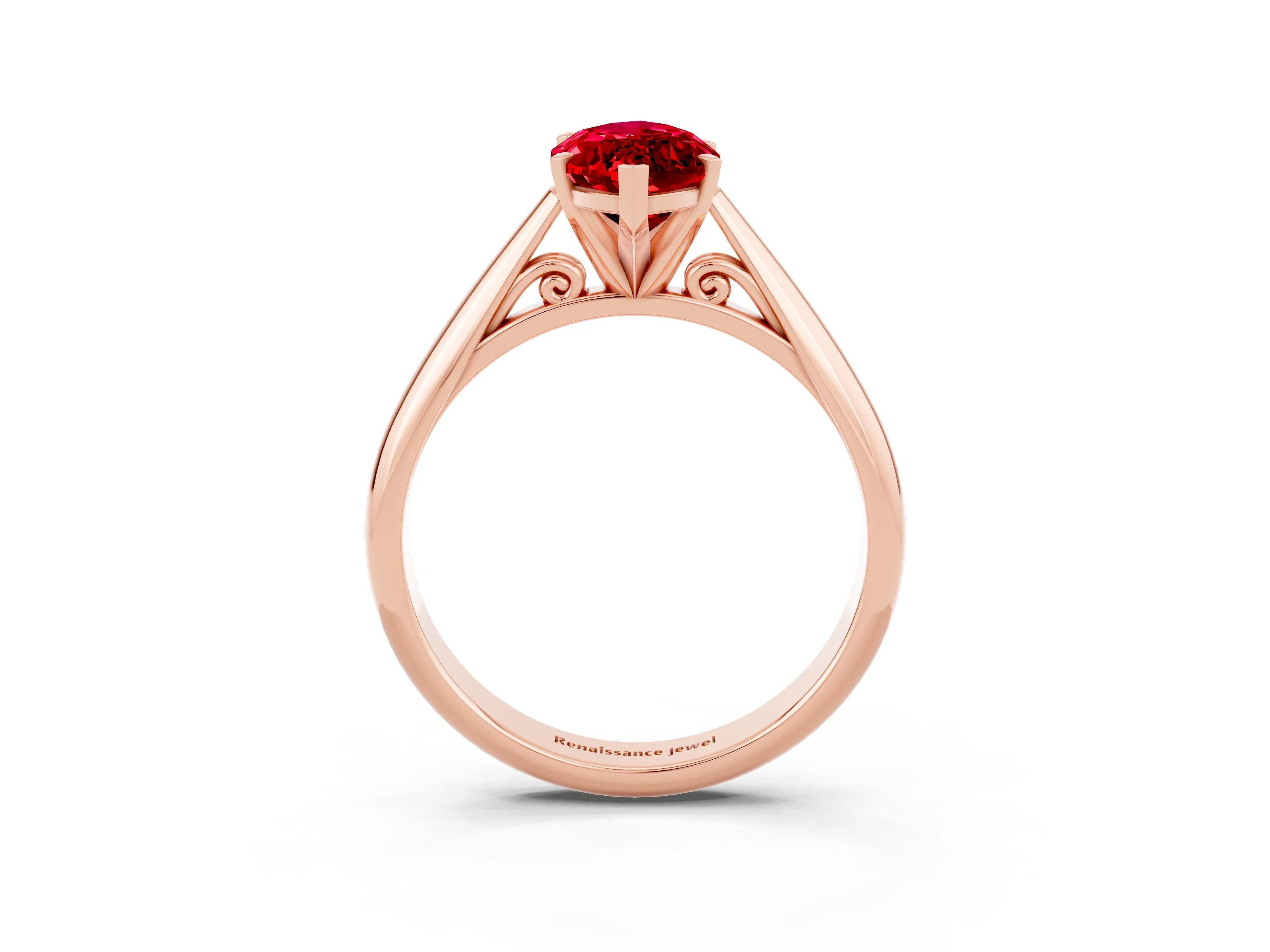 Rose gold Marquise Cut Ruby Solitaire Engagement Ring with Cathedral Setting and Four-Prong Mount_15