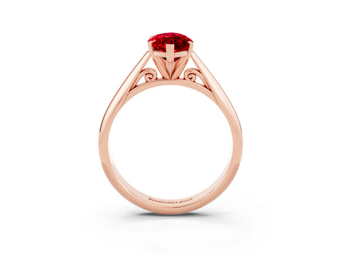 Rose gold Marquise Cut Ruby Solitaire Engagement Ring with Cathedral Setting and Four-Prong Mount_15