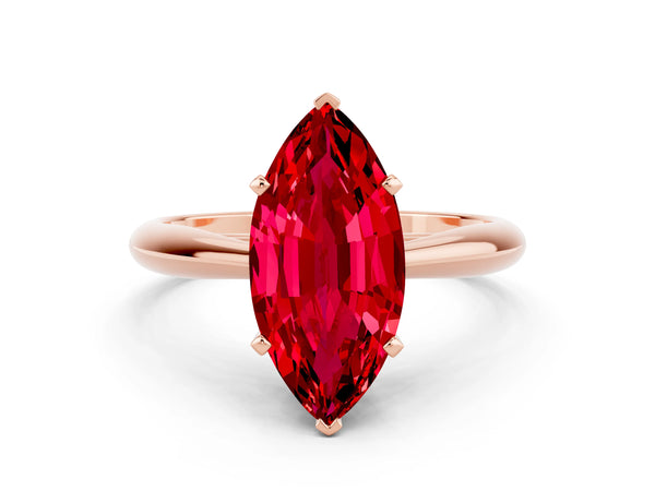 Rose gold Marquise Cut Ruby Solitaire Engagement Ring with Cathedral Setting and Four-Prong Mount