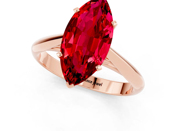 Rose gold Marquise Cut Ruby Solitaire Engagement Ring with Cathedral Setting and Four-Prong Mount