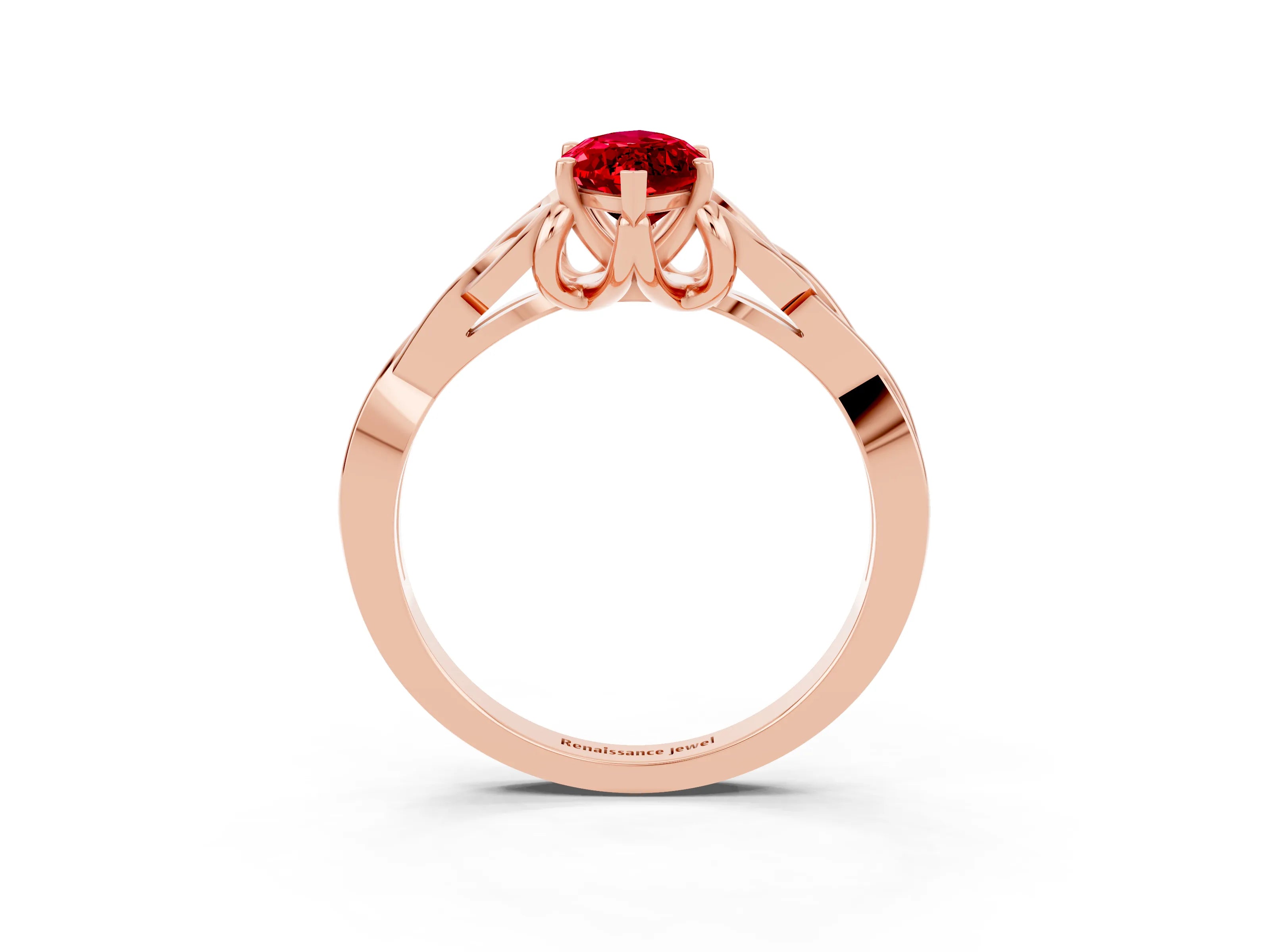 Rose gold Marquise Cut Ruby Solitaire Engagement Ring with Celtic Knot Band and Four-Prong Setting_3