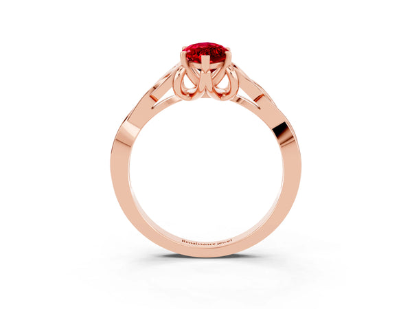 Rose gold Marquise Cut Ruby Solitaire Engagement Ring with Celtic Knot Band and Four-Prong Setting