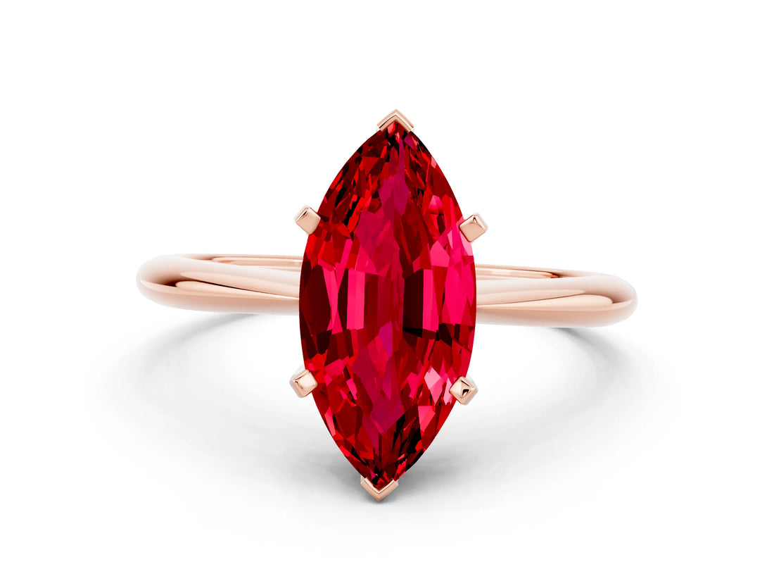 Rose gold Marquise Cut Ruby Solitaire Engagement Ring with Classic Band and Four-Prong Setting_24