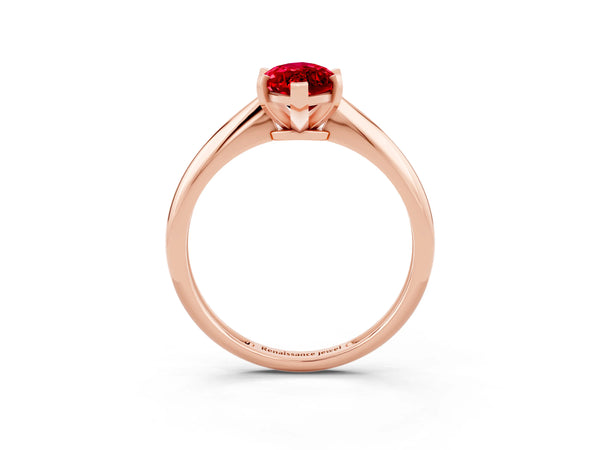 Rose Gold Marquise Lab-Grown Ruby Solitaire Engagement Ring with Thin Plain Band and Basket Head