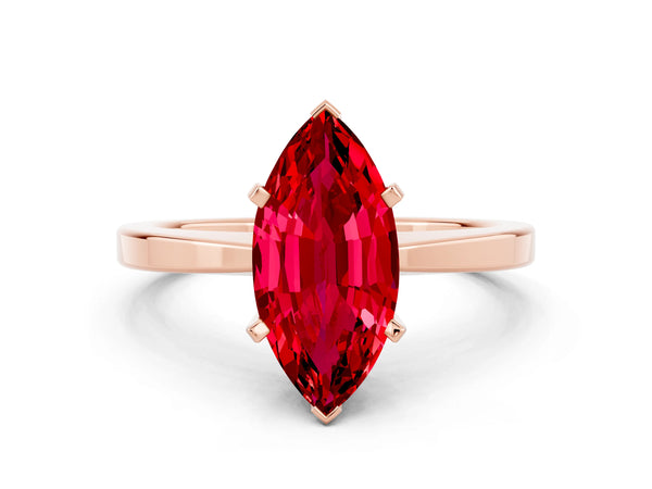 Rose gold Marquise Cut Ruby Solitaire Engagement Ring with Classic Band and Four-Prong Setting