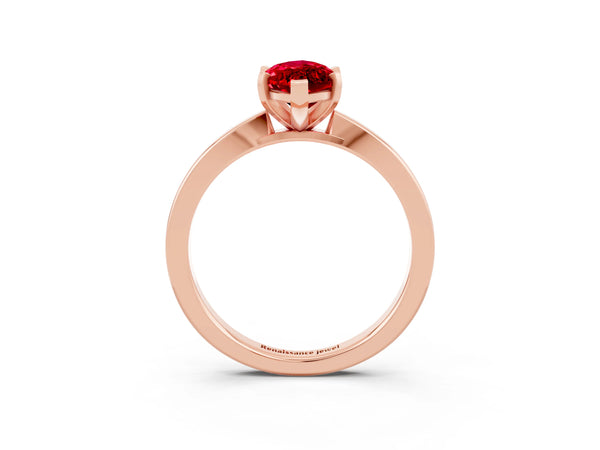 Rose gold Marquise Cut Ruby Solitaire Engagement Ring with Classic Band and Four-Prong Setting