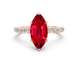 Rose gold Marquise Cut Ruby Solitaire Engagement Ring with Pavé Band and Four-Prong Setting