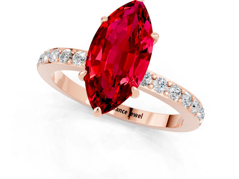 Rose gold Marquise Cut Ruby Solitaire Engagement Ring with Pavé Band and Four-Prong Setting_1