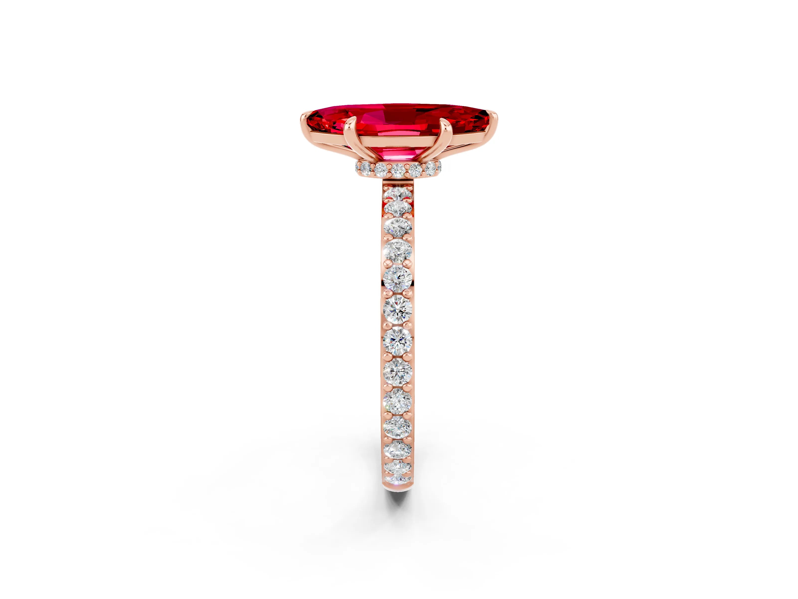 Rose gold Marquise Cut Ruby Solitaire Engagement Ring with Pavé Band and Four-Prong Setting_2