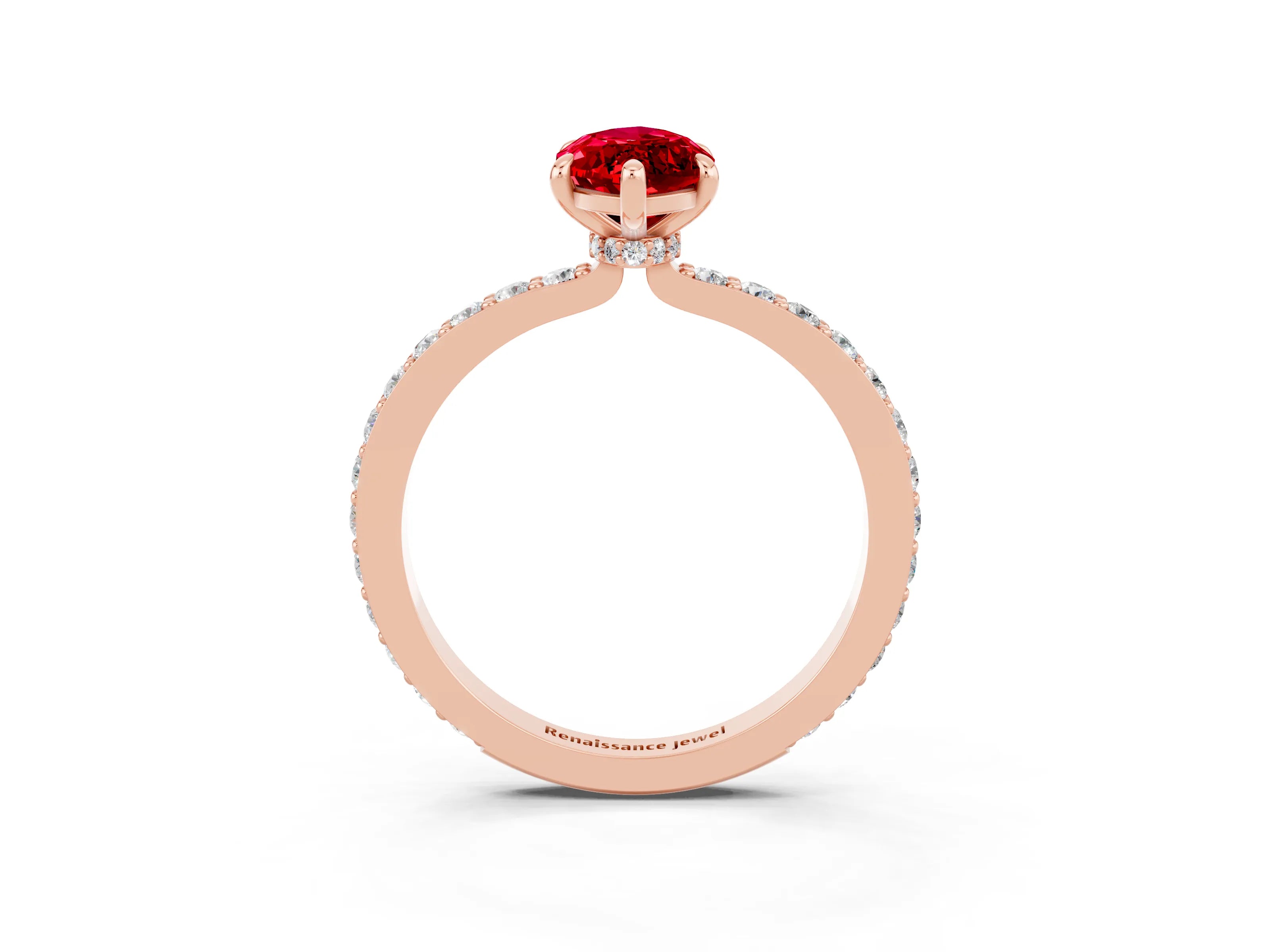 Rose gold Marquise Cut Ruby Solitaire Engagement Ring with Pavé Band and Four-Prong Setting_3
