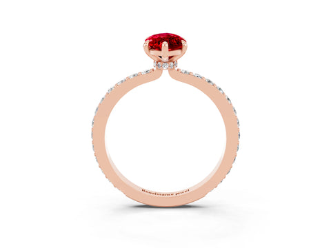 Rose gold Marquise Cut Ruby Solitaire Engagement Ring with Pavé Band and Four-Prong Setting_3