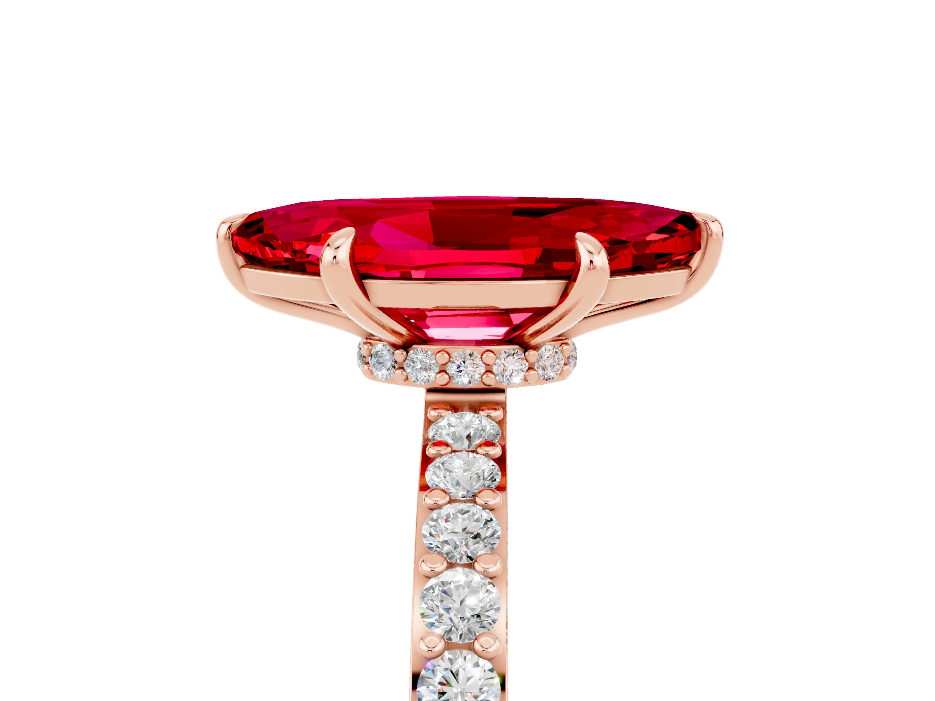 Rose gold Marquise Cut Ruby Solitaire Engagement Ring with Pavé Band and Four-Prong Setting_5