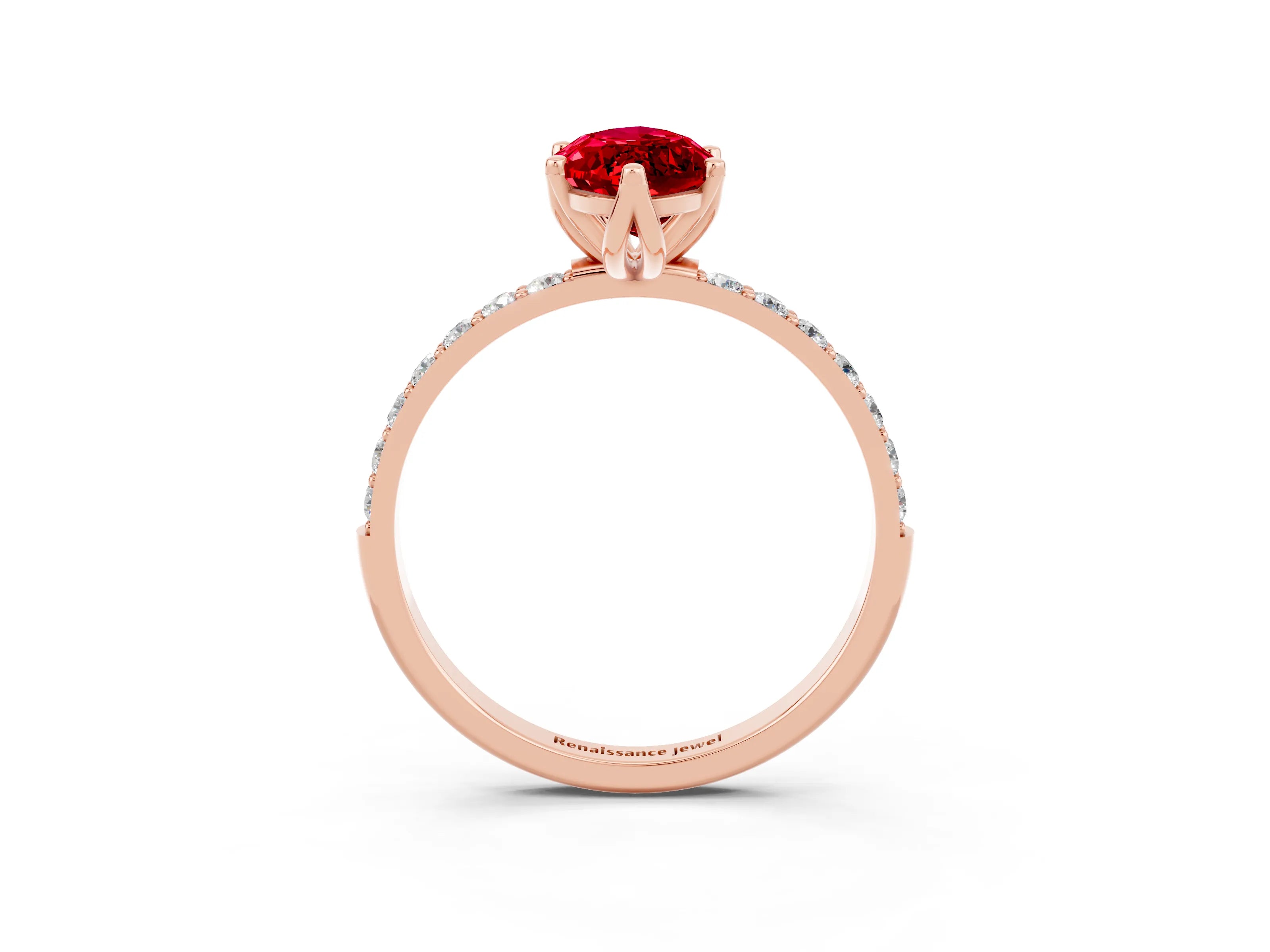 Rose gold Marquise Cut Ruby Solitaire Engagement Ring with Pavé Band and Prong Setting_3