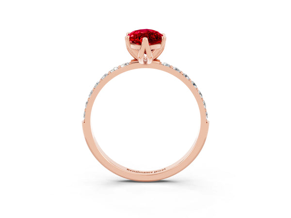 Rose gold Marquise Cut Ruby Solitaire Engagement Ring with Round  Pavé Band and Prong Setting