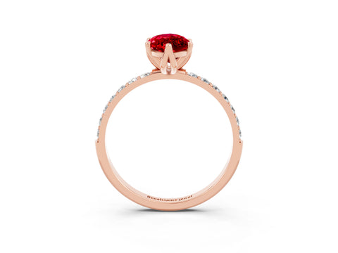Rose gold Marquise Cut Ruby Solitaire Engagement Ring with Pavé Band and Prong Setting_3
