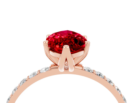 Rose gold Marquise Cut Ruby Solitaire Engagement Ring with Pavé Band and Prong Setting_4