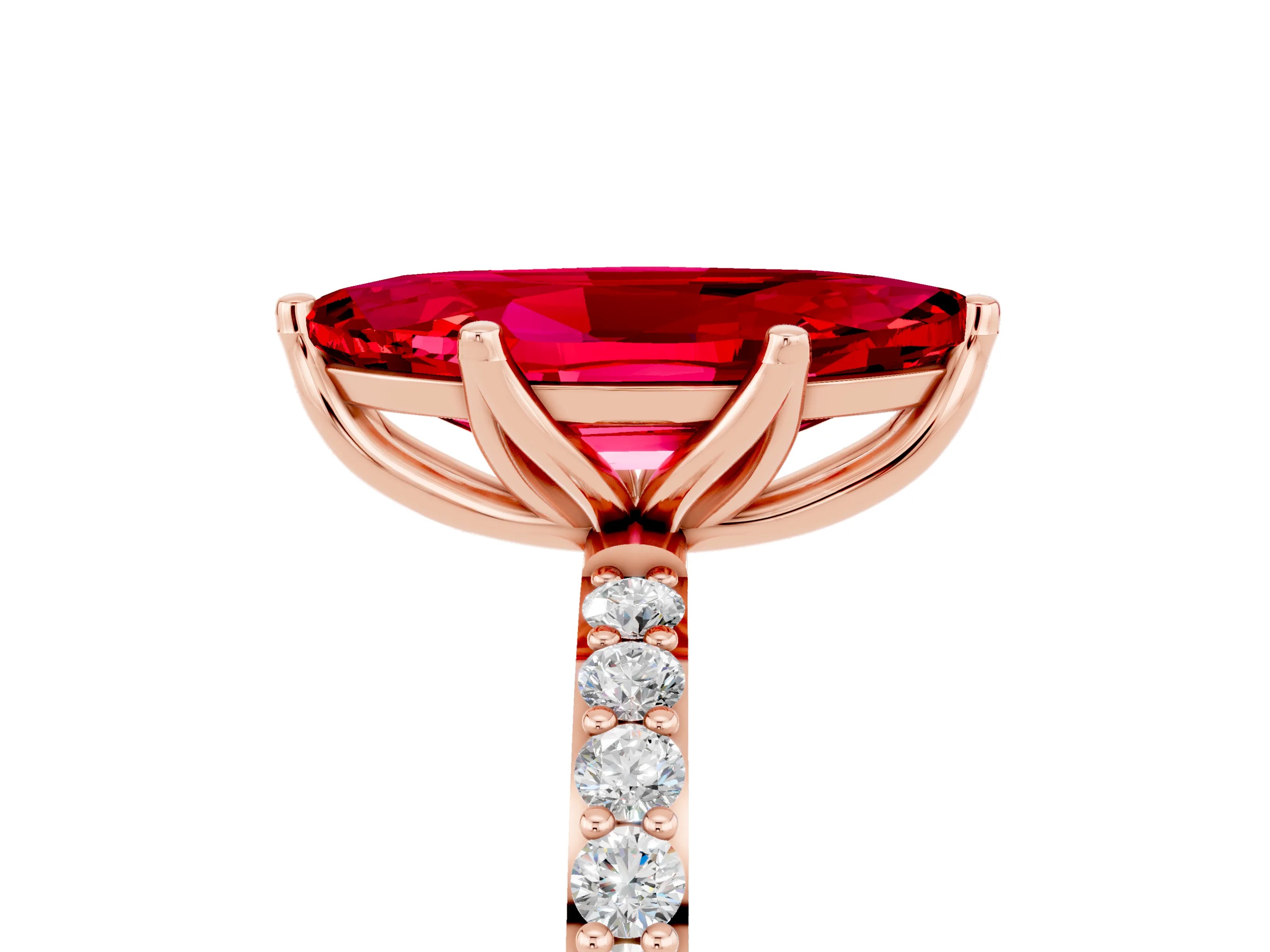 Rose gold Marquise Cut Ruby Solitaire Engagement Ring with Pavé Band and Prong Setting_5
