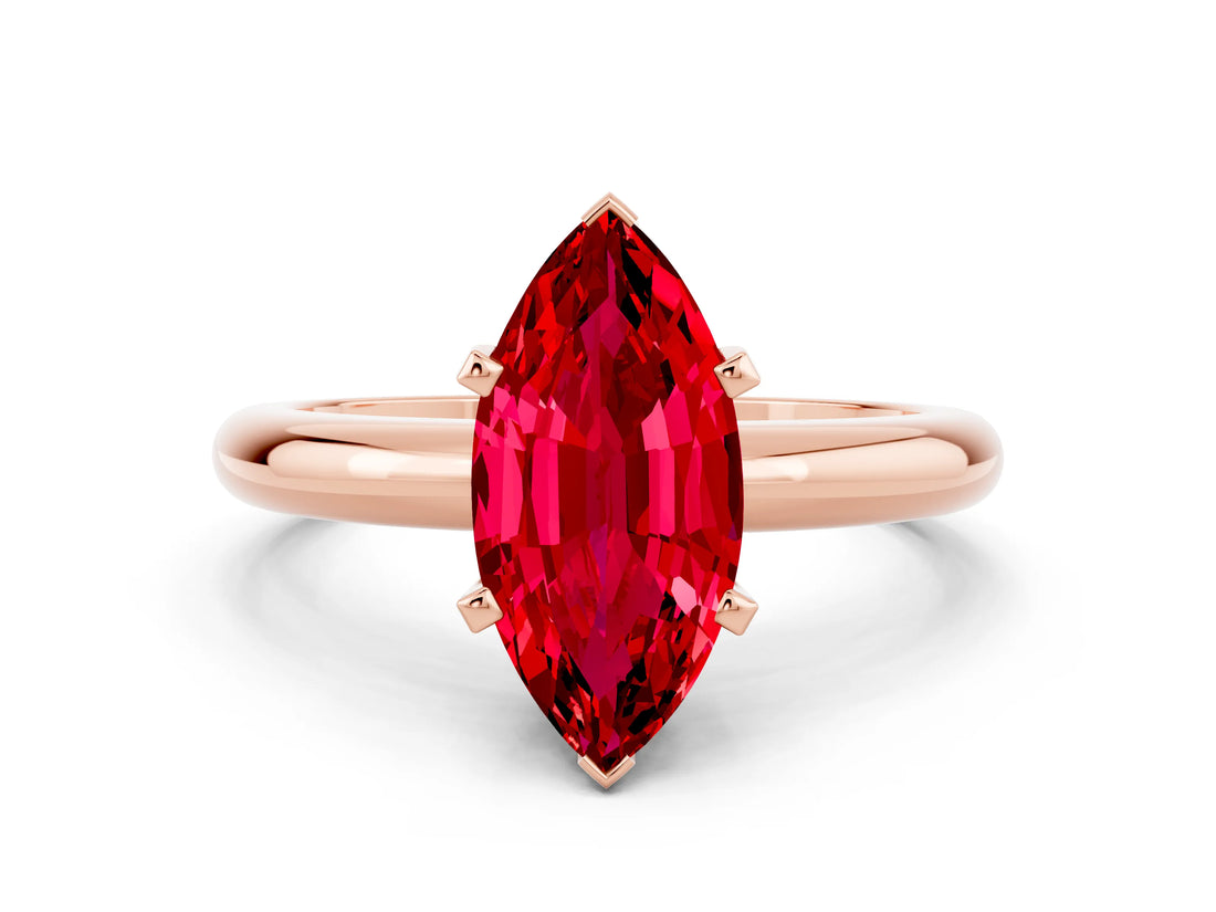 Rose gold Marquise Cut Ruby Solitaire Engagement Ring with Round Band and Four-Prong Setting