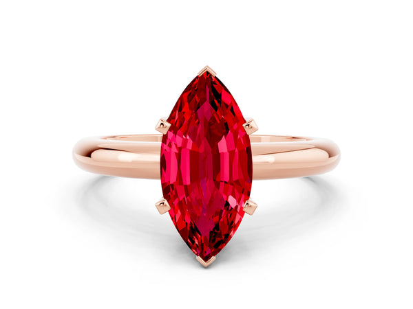 Rose gold Marquise Cut Ruby Solitaire Engagement Ring with Round Band and Four-Prong Setting