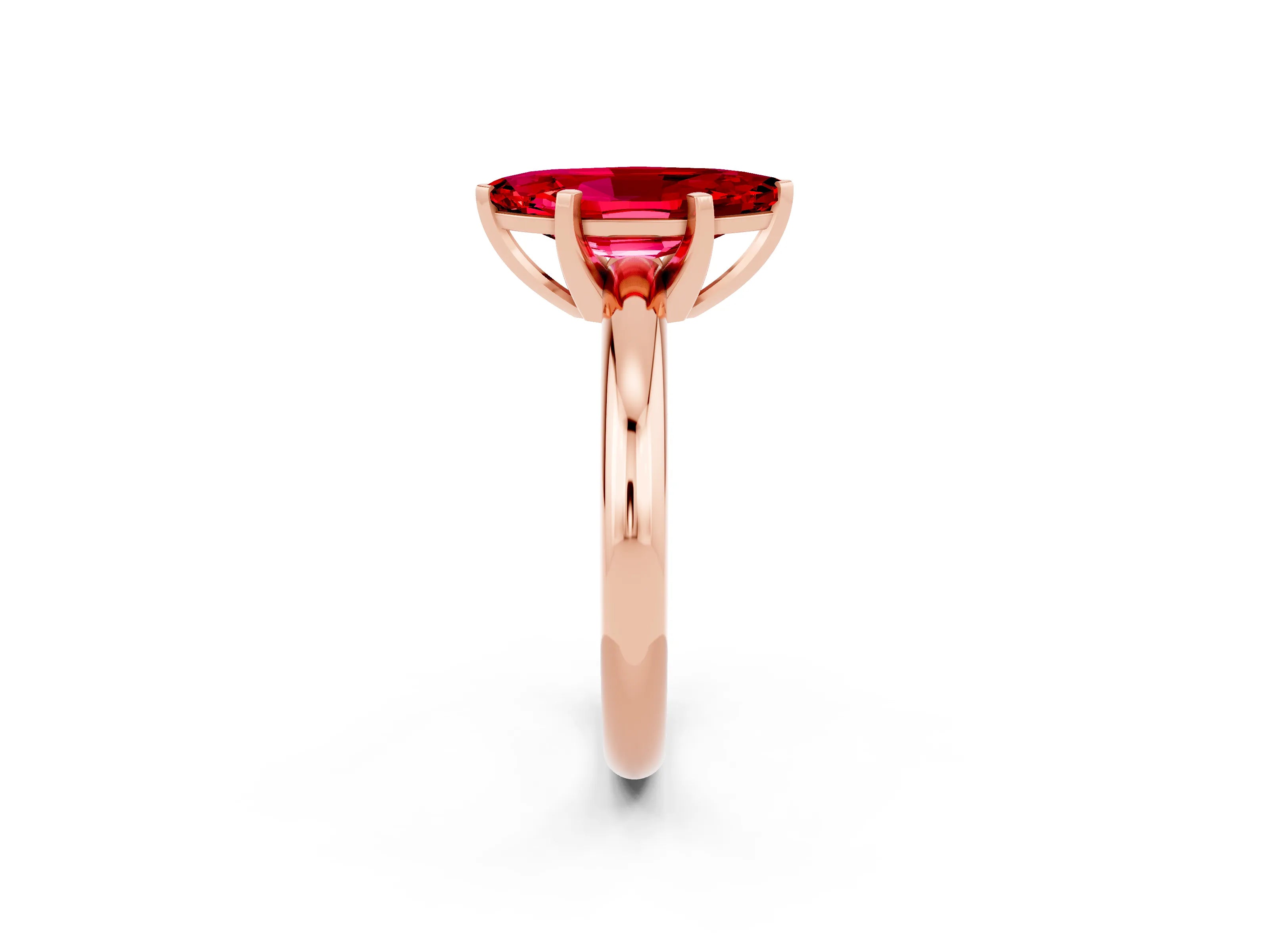 Rose gold Marquise Cut Ruby Solitaire Engagement Ring with Round Band and Four-Prong Setting_2