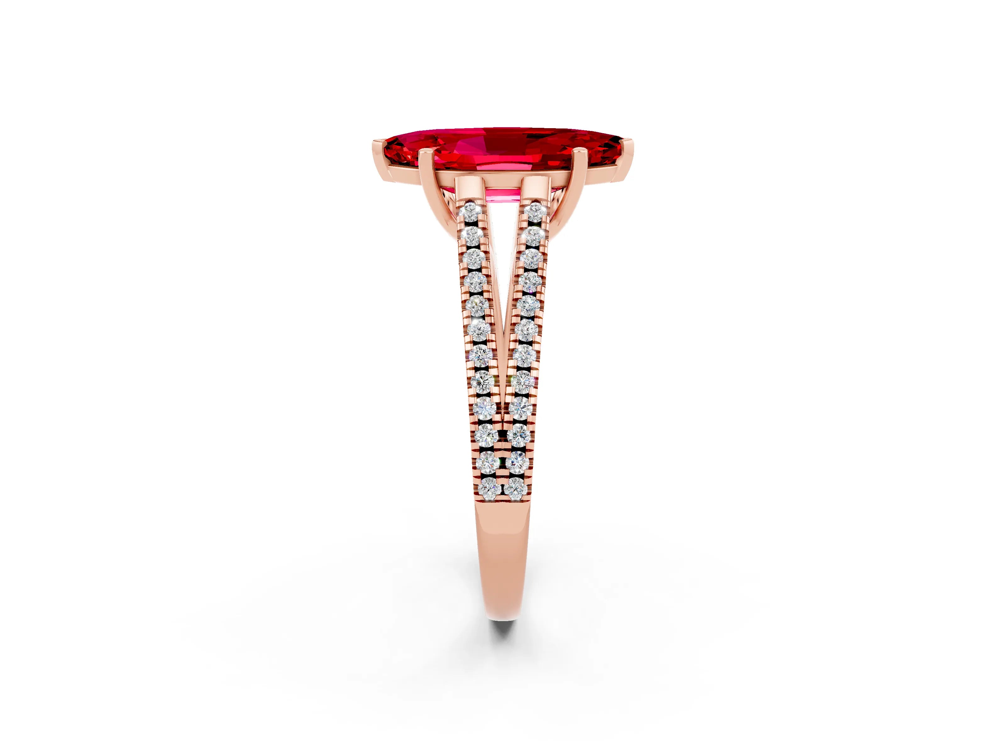 Rose gold Marquise Cut Ruby Solitaire Engagement Ring with Split Shank Pavé Band_2