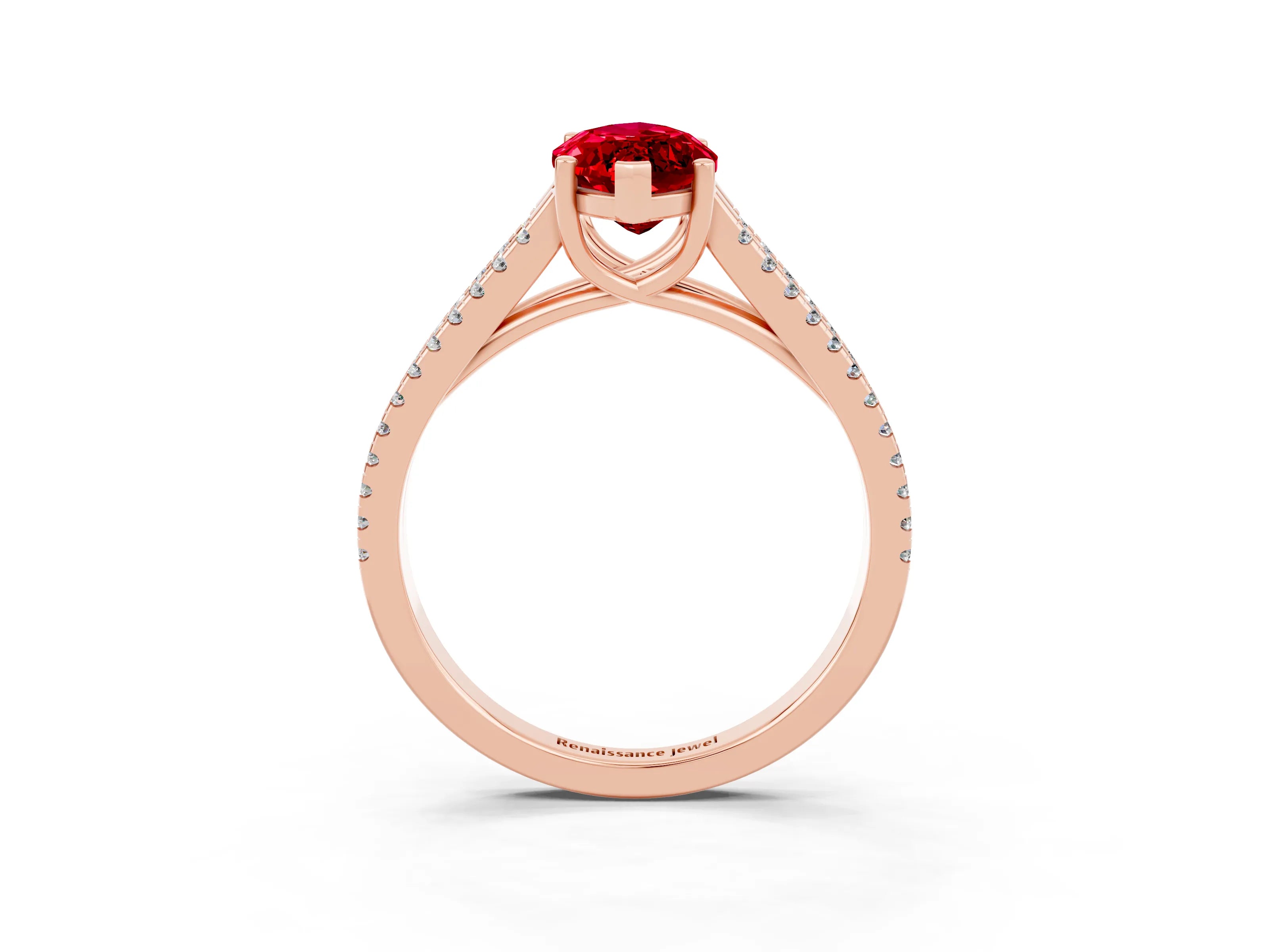 Rose gold Marquise Cut Ruby Solitaire Engagement Ring with Split Shank Pavé Band_3
