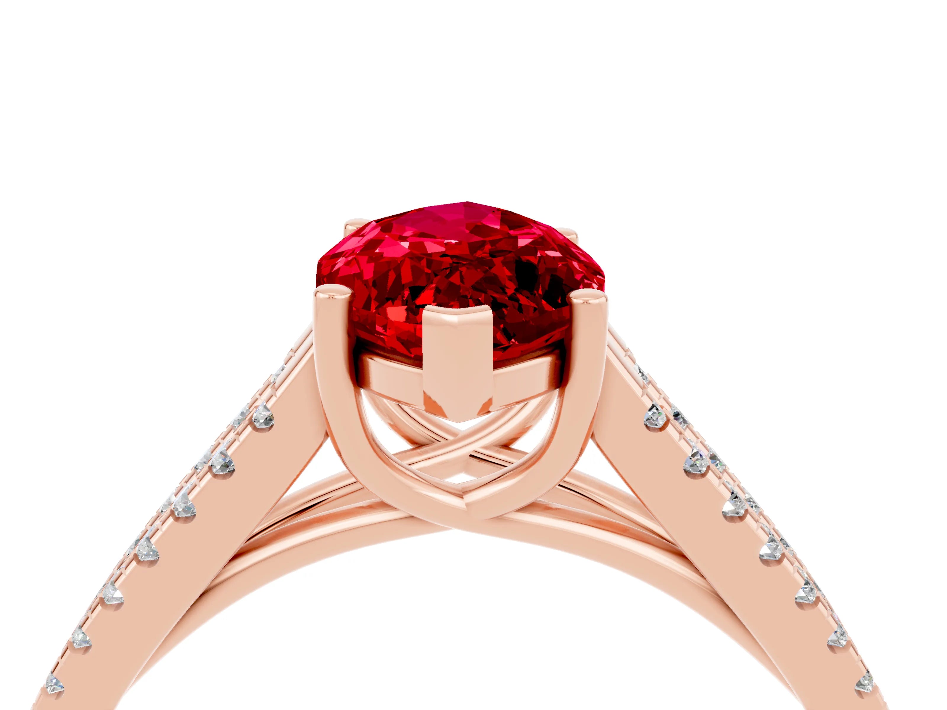 Rose gold Marquise Cut Ruby Solitaire Engagement Ring with Split Shank Pavé Band_4