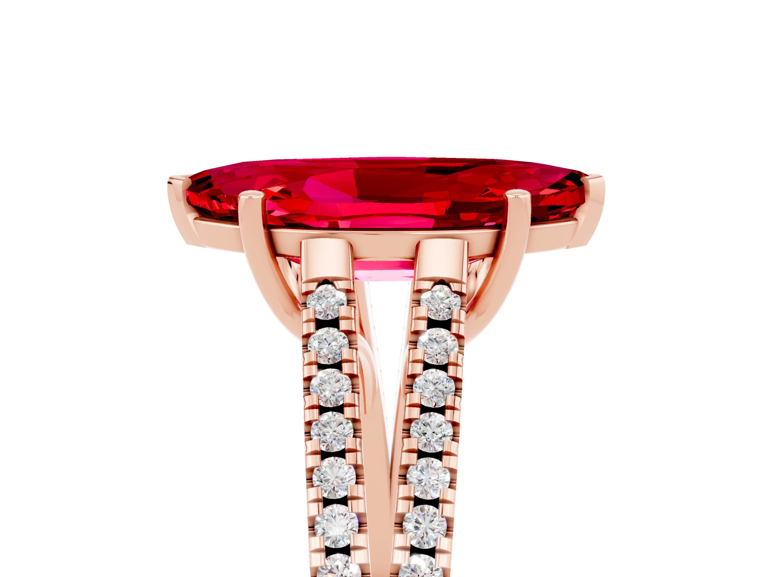 Rose gold Marquise Cut Ruby Solitaire Engagement Ring with Split Shank Pavé Band_5