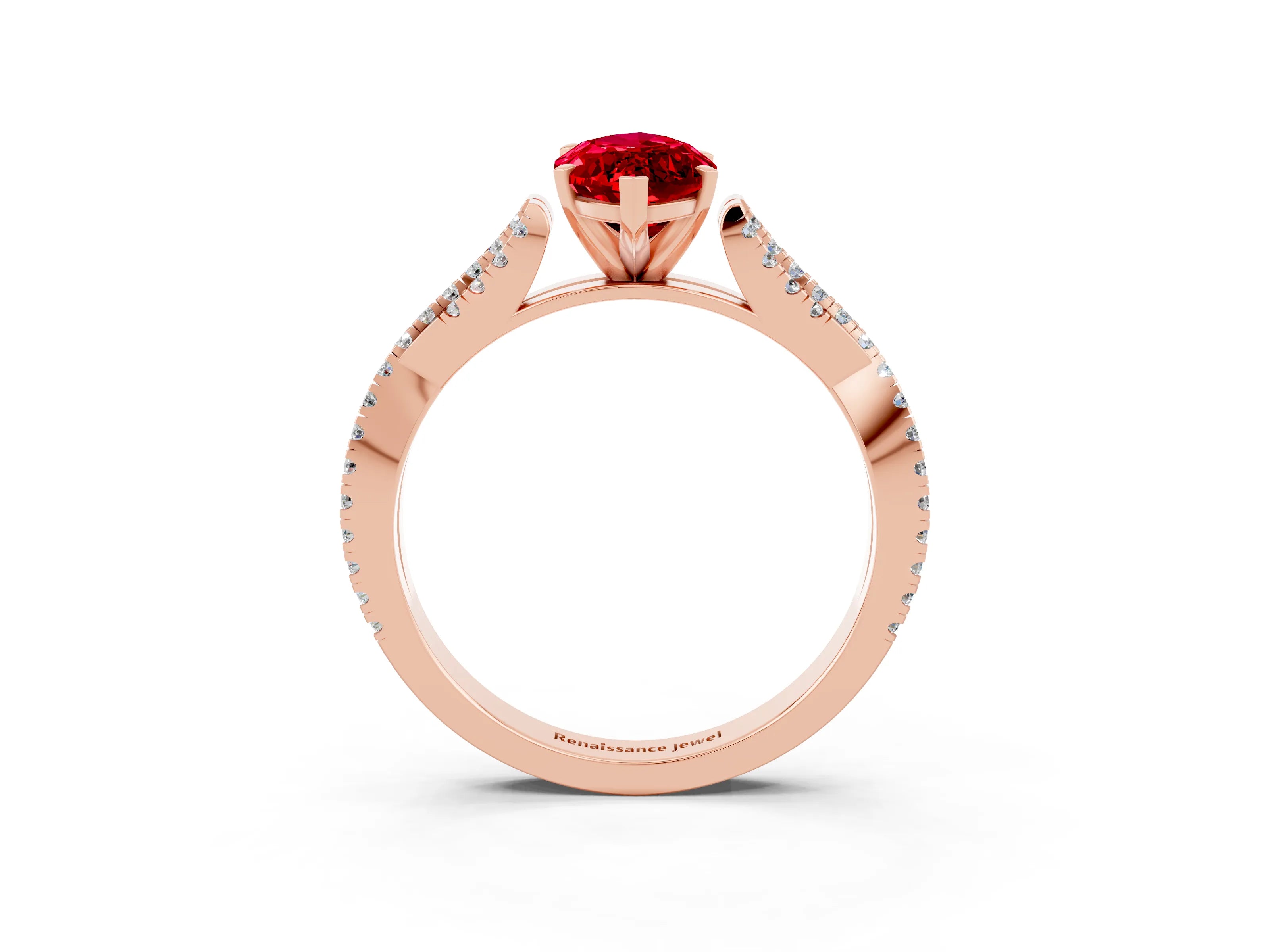 Rose gold Marquise Cut Ruby Solitaire Engagement Ring with Twisted Pavé Band and Four-Prong Setting_3