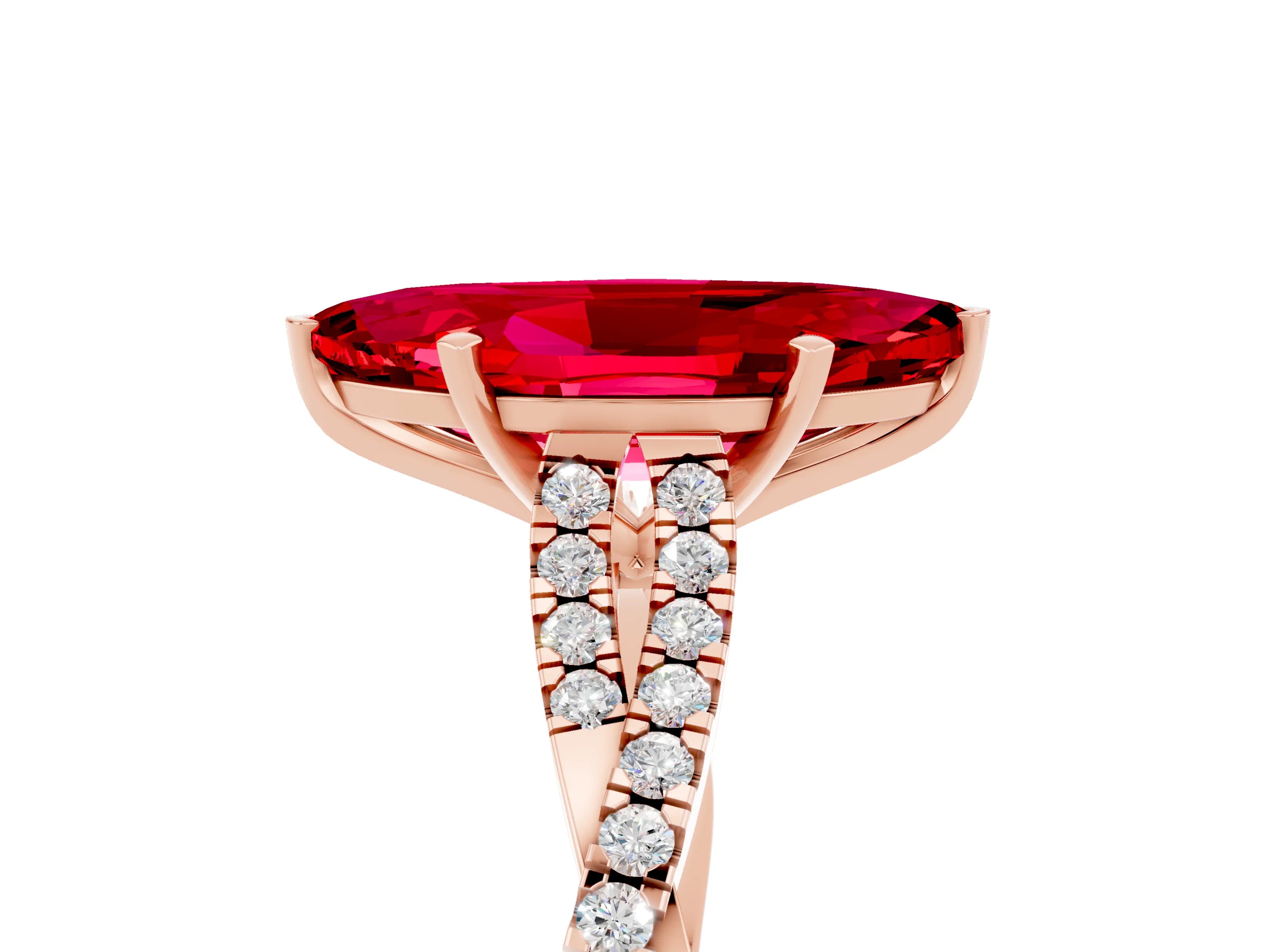 Rose gold Marquise Cut Ruby Solitaire Engagement Ring with Twisted Pavé Band and Four-Prong Setting_5
