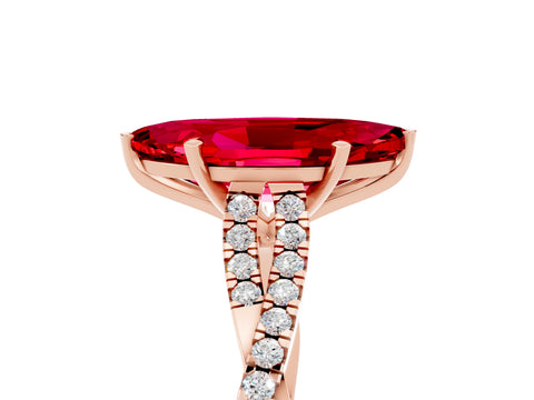 Rose gold Marquise Cut Ruby Solitaire Engagement Ring with Twisted Pavé Band and Four-Prong Setting_5
