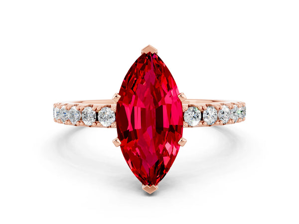Rose gold Marquise Cut Ruby Solitaire Pavé Band with Four-Prong Setting