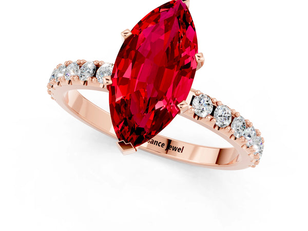 Rose gold Marquise Cut Ruby Solitaire Pavé Band with Four-Prong Setting