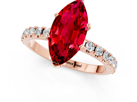 Rose gold Marquise Cut Ruby Solitaire Pavé Band with Four-Prong Setting_1
