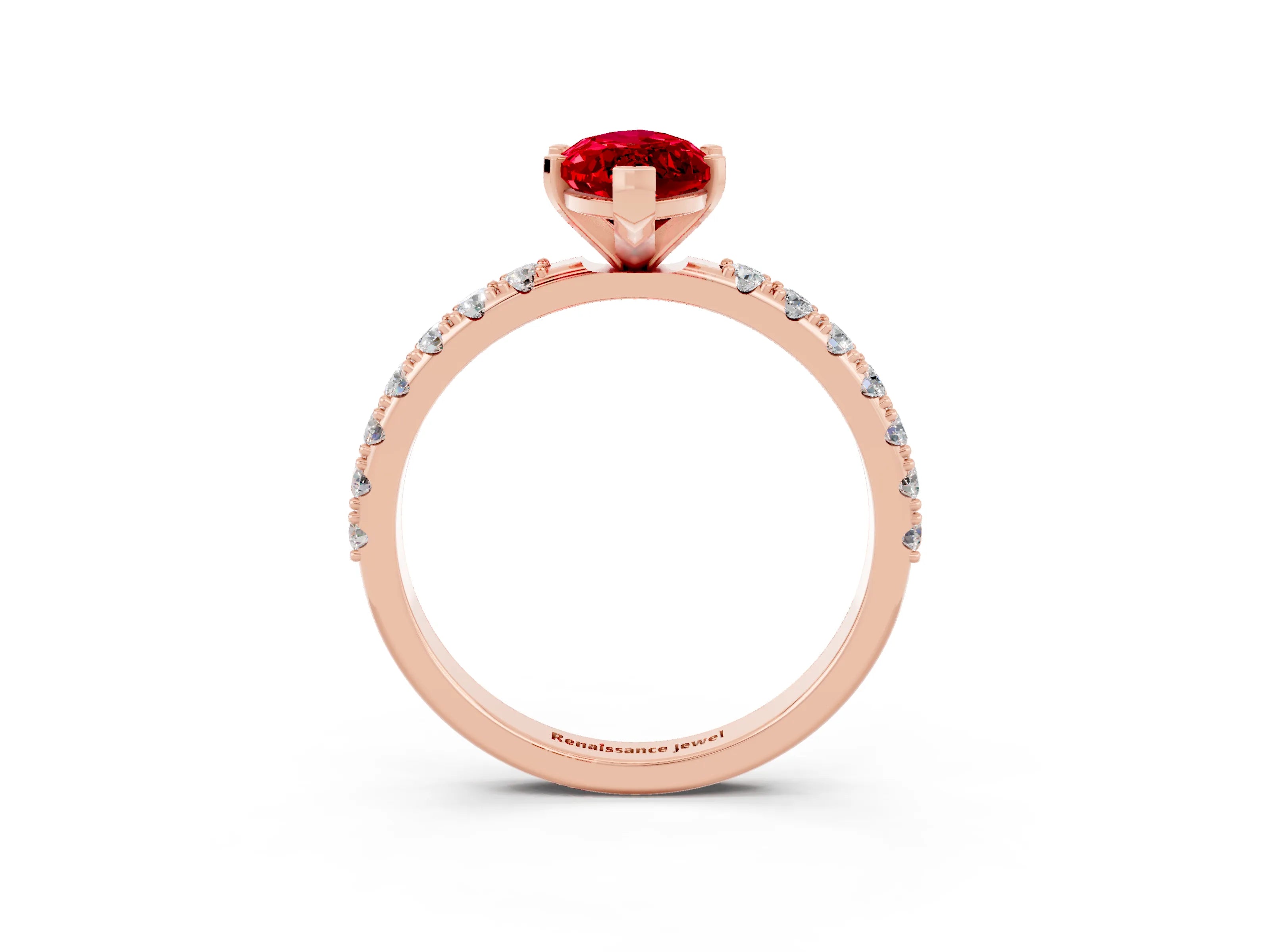 Rose gold Marquise Cut Ruby Solitaire Pavé Band with Four-Prong Setting_3