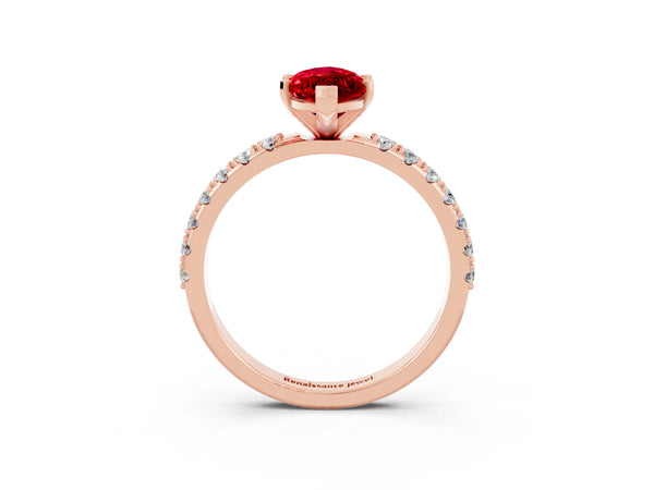 Rose gold Marquise Cut Ruby Solitaire Pavé Band with Four-Prong Setting