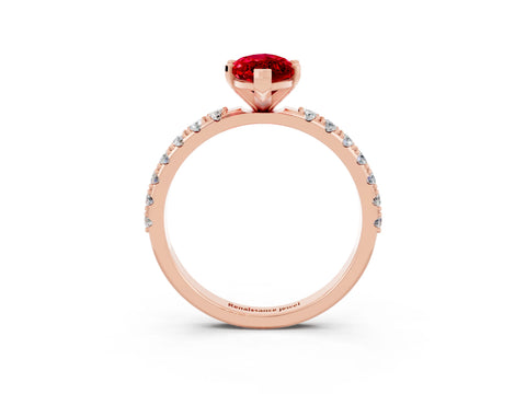 Rose gold Marquise Cut Ruby Solitaire Pavé Band with Four-Prong Setting_3