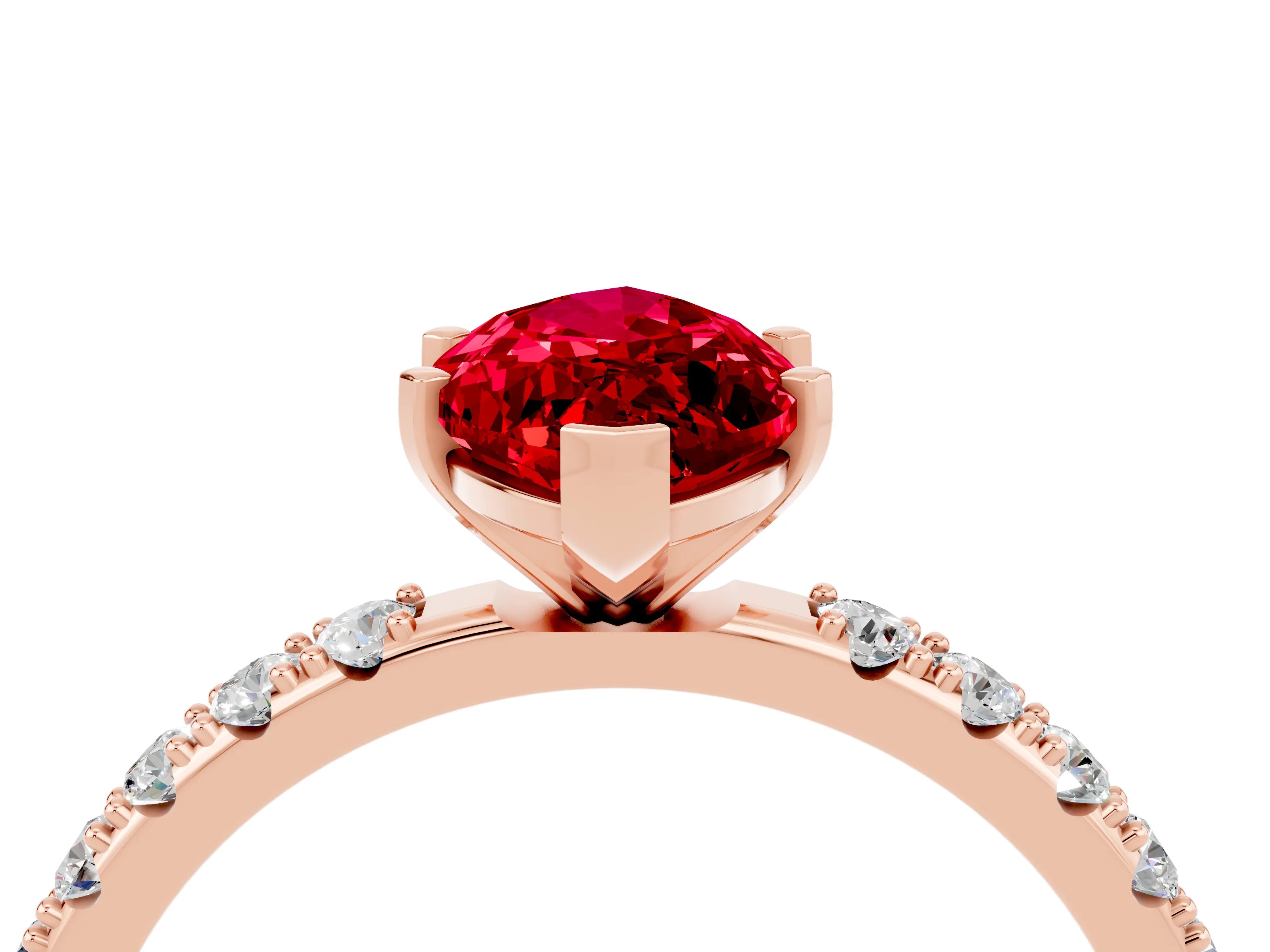 Rose gold Marquise Cut Ruby Solitaire Pavé Band with Four-Prong Setting_4