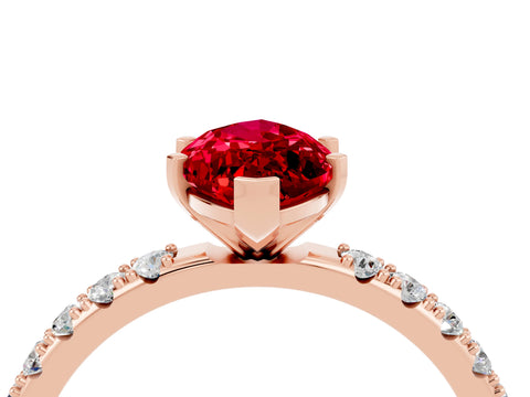 Rose gold Marquise Cut Ruby Solitaire Pavé Band with Four-Prong Setting_4