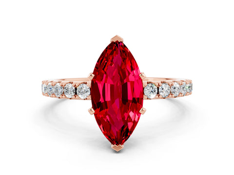Rose gold Marquise Cut Ruby Solitaire Pavé Band with Four-Prong Setting