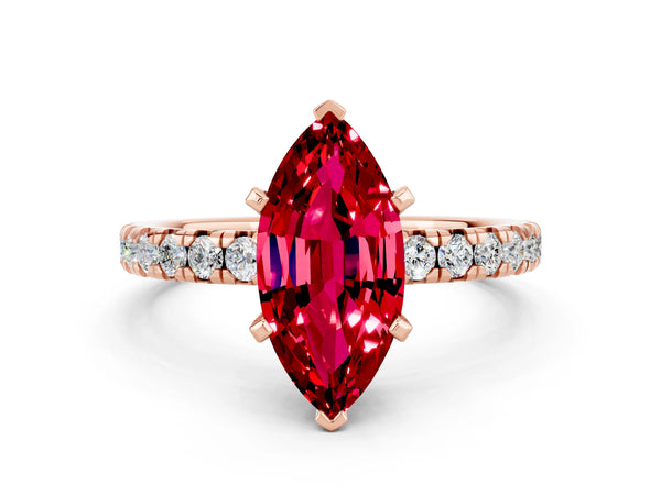 Rose gold Marquise Cut Ruby Solitaire Pavé Engagement Ring with Round Band and Prong Setting