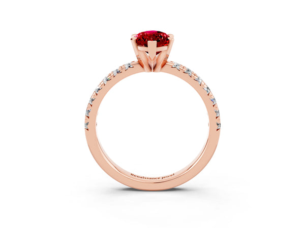 Rose gold Marquise Cut Ruby Solitaire Pavé Engagement Ring with Round Band and Prong Setting