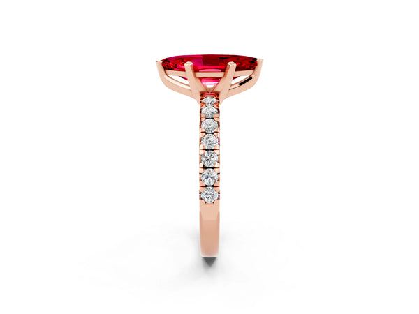 Rose Gold Marquise Lab-Grown Ruby Solitaire Engagement Ring with Large Round Accent Band