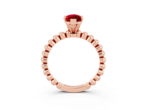 Rose gold Marquise Cut Ruby Solitaire Ring with Beaded Band and Prong Setting_3