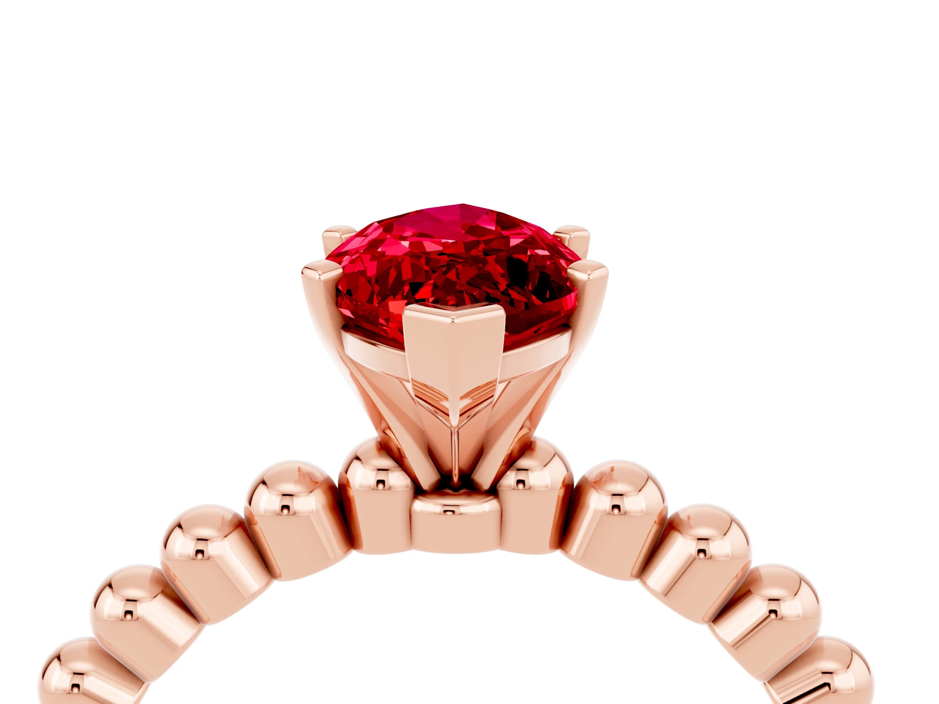 Rose gold Marquise Cut Ruby Solitaire Ring with Beaded Band and Prong Setting_4