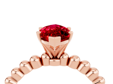 Rose gold Marquise Cut Ruby Solitaire Ring with Beaded Band and Prong Setting_4